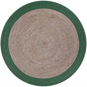Alfombra Redonda Tejida de Yute Gris Artesanal con Borde Verde para Decoración de Sala de Estar y Dormitorio - Product Image 2
