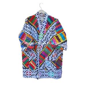 Kimono japonais style japonais fait main matelassé floral ajouré en coton Kantha, robe kimono, manteau d'hiver, séchage rapide, multicolore, ceinture à nouer - Product Image 6