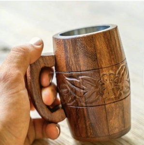 แก้วกาแฟพร้อมหูจับถ้วยชาทำจากไม้พุทราธรรมชาติงานทำมือคลาสสิก - Product Image 3