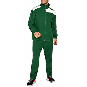 Ensemble de survêtement sportif vert pour homme, manches longues, fermeture éclair, respirant, en polyester, coupe classique, design color block, pour l'automne - Product Image 1
