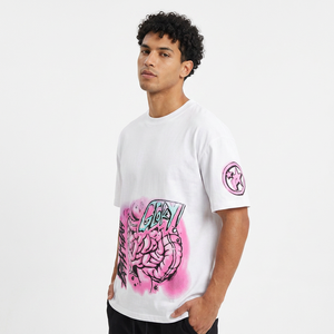 T-shirt blanc surdimensionné en coton avec imprimé graffiti rose, style streetwear, manches courtes, col rond, coupe ajustée pour homme - Product Image 2