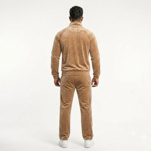 High Quality Unisex Sportswear Set Khaki Brown Hooded <b>Zip</b>-<b>Up</b> <b>Jacket</b> Pants Quick Dry Gym Running Tracksuit 2-Piece 100% Polyester - Product Image 2