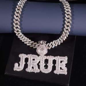 Collier personnalisé avec pendentif sac d'argent en moissanite et breloque lettre, plaqué argent, bijoux sertis de pierres pour cadeau de fête - Product Image 1