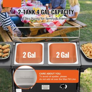 Friteuse professionnelle à gaz propane pour extérieur, double brûleur, 16 litres, en acier inoxydable, avec paniers amovibles et couvercles pour la cuisson en extérieur - Product Image 1