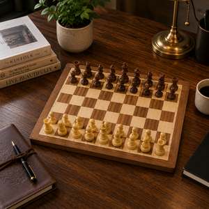 Jeu d'échecs magnétique pliable en bois |   Échiquier de voyage portable avec boîte de rangement, jeu de société de stratégie classique pour adultes et enfants, cadeau - Product Image 2