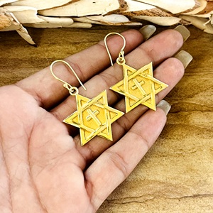 Market Favorite Star Of David <b>Cross</b> Drop <b>Earrings</b> Boho Brass <b>Earrings</b> Women 18k Gold Plated Geometric Dangles Wholesale OEM ODM - Product Image 6