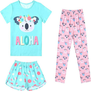 Ensemble de pyjama unisexe 3 pièces à imprimé flocon de neige rouge, t-shirt, pantalon long, short, coton respirant, vêtements de nuit d'été, vêtements du Bangladesh - Product Image 3