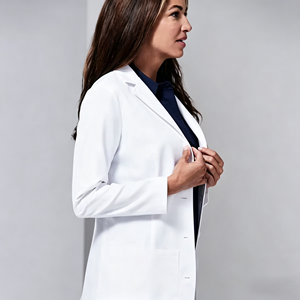 Bata de Laboratorio Blanca para Mujer, Tejida, de Algodón y Poliéster, Uniforme de Hospital, 3 Bolsillos, Cierre de Broches, Bata Médica - Product Image 3