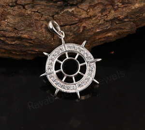 Colgante de Plata 925 con Baño de Rodio y Gema de Ónix Negro de 5mm, Diseño de Timón de Barco Cristiano, Joyería Unisex, Regalo - Product Image 3