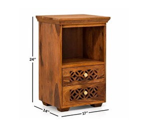 Hand-Carved Geometric 2-Drawer <b>Table</b> | Factory Direct Solid Wood Carved <b>Bedside</b> Nightstand | OEM ODM Jodhpur India - Product Image 3
