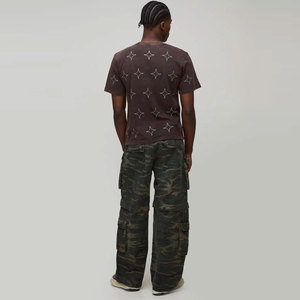 Men's Dark Brown Short Sleeve O-Neck T-<b>Shirt</b> With White <b>Star</b> Pattern Regular Fit Casual Jersey Cotton Rhinestone T-<b>Shirt</b> - Product Image 5