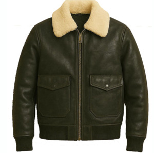 Veste en cuir pour hommes, veste bomber en peau d'agneau véritable, col Sherpa amovible, nouvelle veste de motard classique de haute qualité - Product Image 5