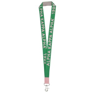 AKA Sorority Lanyard Stylish Pink & Green Canvas Badge Clip with 1908 Embroidery Alpha Kappa Alpha ID <b>Holder</b> Neck Strap - Product Image 5