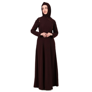 Robe longue modeste pour femme avec col montant, manches longues, couleur unie, en polyester, pour soirée formelle - Product Image 1