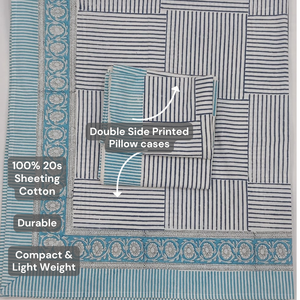 Juego de Sábanas de 3 Piezas, 100% Algodón, Estampado Indio Blanco y Azul, Impresión a Mano, Tamaño King (90x108"), 200 Hilos, Calidad Premium - Product Image 4