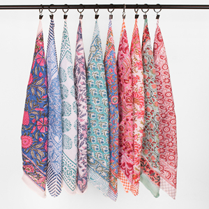 Traditional Block Printed Floral Cotton Square Bandana Lightweight Breathable <b>Tie</b> <b>Back</b> Eco-Friendly Non-Woven Fabric Hair Neck - Product Image 1