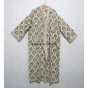 Kimono élégant en coton pour femme, 100% coton, imprimé au bloc, léger, vêtement de détente, robe de plage bohème - Product Image 3