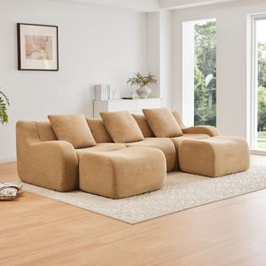 Divano a U Senza Struttura in Tessuto Teddy Morbido 32D ad Alta Densità, Design Antiscivolo, Braccioli Curvi, Nessun Montaggio Richiesto, Set per Soggiorno - Product Image 1