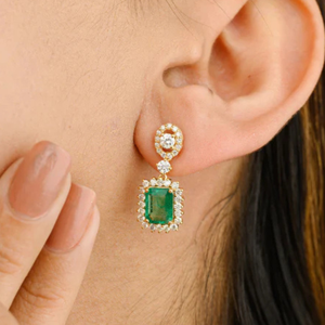 18K White Gold Emerald Drop Stud Earrings with IGI Certified VVS1 Diamonds - Product Image 1