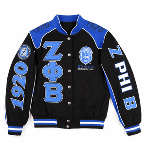 Blouson Bomber Vintage ZPB Racing en Twill avec Lettres Grecques de Sororité, Style Universitaire, pour l'Hiver, Grandes Tailles, Logos Brodés - Product Image 1