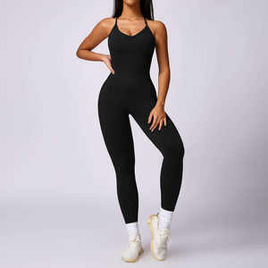 Mono de yoga de nailon para mujer con espalda cruzada, efecto fruncido en glúteos, ropa deportiva de gimnasio, mono de una pieza, ropa moldeadora - Product Image 2