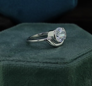 Trendy 1.50CT Brilliant Cut VVS Moissanite Half Bezel Set Curved Wedding Band <b>Solitaire</b> Engagement <b>Ring</b> 925 Sterling <b>Silver</b> Gift - Product Image 6