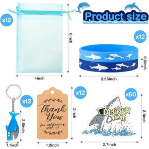 Set di 98 Pezzi per Festa di Compleanno a Tema Squalo: Braccialetti in Gomma Blu, Portachiavi e Decorazioni per Scuola - Product Image 3