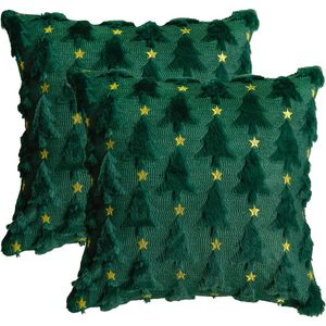 ColorLife Set di 2 Copricuscini Morbidi in Finta Pelliccia Jacquard 18 X 18 Pollici, Motivo Albero di Natale e Stella Verde, per Festività - Product Image 1