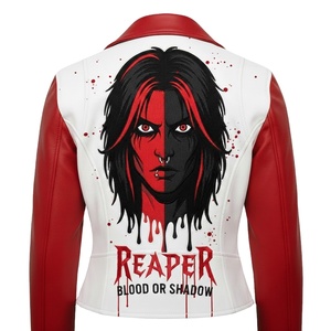 Chaqueta de Cuero Auténtico para Mujer, Estilo Café Racer, Corte Ajustado, Chaqueta de Motociclista Vintage, Abrigo de Piel de Vaca para Dama, Ropa Exterior de Motociclista con Bordado Personalizado - Product Image 1