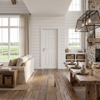 Porte intérieure en bois texturé à 6 panneaux, apprêtée blanche, en HDF mouluré carré, avec cadre, pour projets d'appartements (vente en gros)