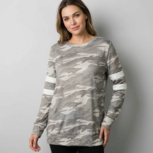 T-shirt à manches longues en coton biologique écologique gris camouflage pour femme, col rond, respirant, jersey sportif, séchage rapide, léger - Product Image 4