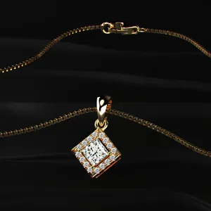 Collier pendentif halo de luxe en or avec diamant de laboratoire de qualité supérieure, couleur D-E, clarté VVS-VS, taille princesse, certifié IGI, 0,5 CT-1 CT. - Product Image 4