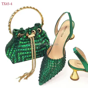 Комплект из обуви и сумки TX45, украшенный итальянскими кристаллами, Лидер продаж, женская обувь и сумка в африканском стиле для свадебной вечеринки