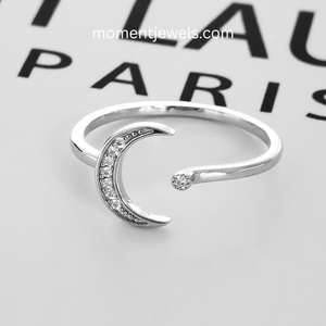 Anillo Abierto Luna Plateada con Piedra Transparente, Joyería de Dedo en Forma de Media Luna para Mujer, Regalo para Fiesta - Product Image 4