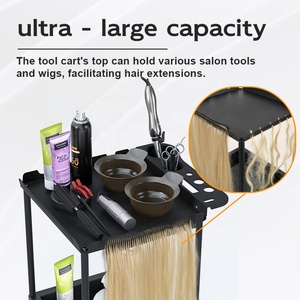 Custom Logo 3-Tier Heavy-Duty Modern Stainless Steel 4-Wheel Rolling Salon Cart Beauty Salon <b>Trolley</b> Hair Extension Holder Black - Product Image 5