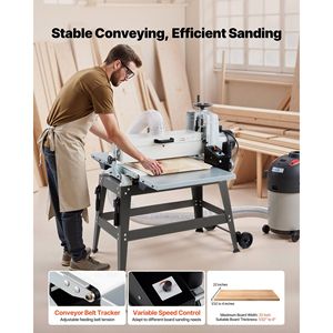 Levigatrice a Tamburo a Doppio Motore da 22 Pollici con Supporto, 1.75HP, 1440RPM, Velocità Variabile, Tavoli di Estensione a Nastro per Lavorazione del Legno, Pialle per Legno - Product Image 3