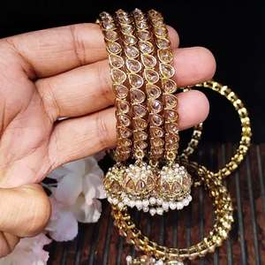 Royal Kundan <b>Bangles</b> <b>Set</b> Bridal Wedding Jewelry Gold Plated Meenakari Handcrafted Designer Ethnic Party Wear Zircon High - Product Image 2