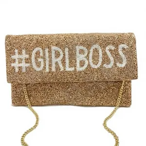 Sac de soirée pochette perlée personnalisée en or pour fille patron Sacs à bandoulière de créateur pour femmes Sacs à main et sacs à main de luxe pour les fêtes - Product Image 1