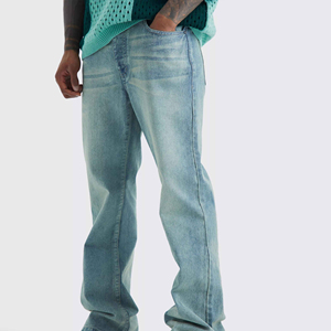 Jean en denim ample et droit pour homme, style streetwear, 100 % coton respirant, coupe décontractée, imperméable, couleur délavée vintage, OEM - Product Image 3