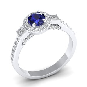 Anillo REYES Exquisito de Plata de Ley 925 con Moissanita de Corte Redondo de 0.5 Quilates y Zafiro Azul, Regalo de Boda, Joyería Fina - Product Image 4