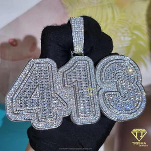 Luxury Moissanite Diamond " 15 " Pendant Necklace <b>Iced</b> <b>Out</b> Cuban <b>Chain</b> Hip Hop Jewelry Gift For Men Women - Product Image 5