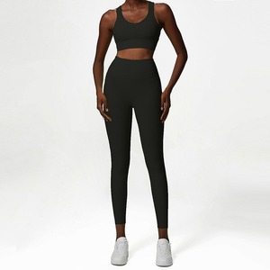 Yoga 2-Piece Sets Solid Quick Dry Eco-Friendly Breathable High Waist Leggings <b>Shorts</b> for Women Fitness Tops <b>Tights</b> Chest Pad - Product Image 3