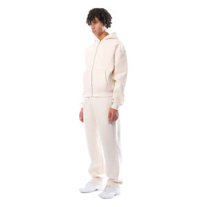 Conjunto de Chaqueta con Cierre y Pantalones Deportivos Estampados para Hombre, Diseño Elegante, Talla Grande, Color Beige Sólido, Estilo Informal para el Día a Día - Product Image 6