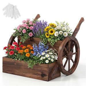 Fioriera a Carrello in Legno di Abete Carbonizzato a 2 Livelli su Misura, a Forma di Scala Quadrata, con Fori di Drenaggio per Balcone e Giardino - Product Image 1