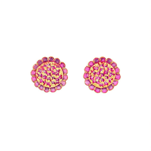 18K Gold Plated Circle Stud Earrings with Hand Set Kemp Stone and Zircon - Product Image 1