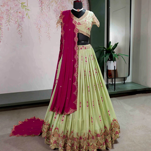 Direct Factory Supply Elegant Handwoven Silk Lehenga Choli Set with Zari Embroidery and Dupatta Available for Sale - Product Image 1
