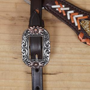 Conjunto de cabezada de una oreja y correa de pecho ajustable de cuero genuino, accesorios ecuestres occidentales con revestimiento de pelo de vaca - Product Image 6