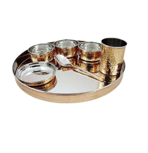 Thali traditionnel en cuivre plaqué pour la restauration à domicile, les événements culturels, les mariages, les cadeaux, la vaisselle ayurvédique - Product Image 6