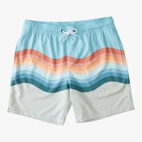 Shorts de plage décontractés pour hommes avec taille élastique et cordon de serrage, séchage rapide, imprimé palmiers et coucher de soleil violet