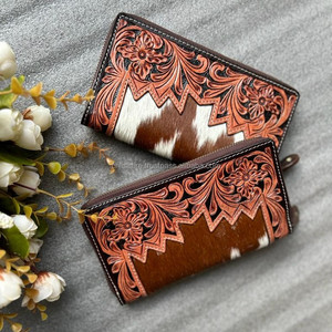 กระเป๋าคลัทช์แกะสลักมือกระเป๋าเงินแบบหนีบเคสโทรศัพท์หนังวัวมีสไตล์กระเป๋าสตางค์ดีไซน์ใหม่ใช้ได้หลากหลายแบบแบบตะวันตก - Product Image 4